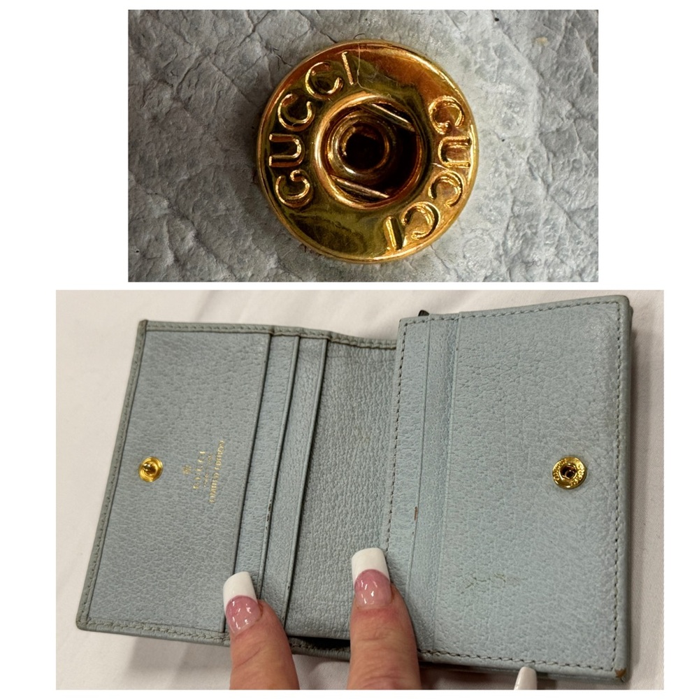 GUCCI Flora GG Marmont Fold Wallet Limited Edition Light Blue Leather Canvas - Picture 4 of 8